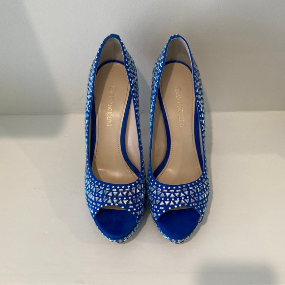 ENZO ANGIOLINI size 8 blue fun embellished platform peep toe heel - Picture 3 of 11